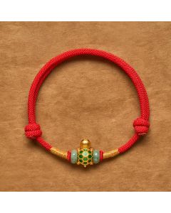 Buddha Stones Copper Turtle Jade Fu Character Luck Red String Bracelet - Turtle Bracelet / 6.3–7.1 in (16-18 cm)