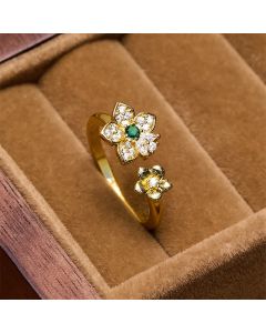 Buddha Stones Copper Two Flowers Blossom Harmonic Connection Ring - 17mm-US7