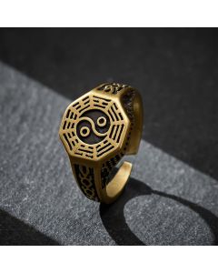 Buddha Stones Copper Yin Yang Bagua Balance Open Ring - Bagua(Balance ♥ Harmony)