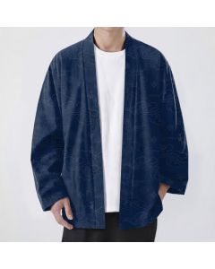 Buddha Stones Cotton Auspicious Clouds Pattern Open Front Men's Kimono - Navy / US/UK/AU38,EU48 (M)