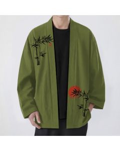 Buddha Stones Cotton Bamboo Red Sun Pattern Open Front Men's Kimono - Peru / US/UK/AU46，EU56 (3XL)