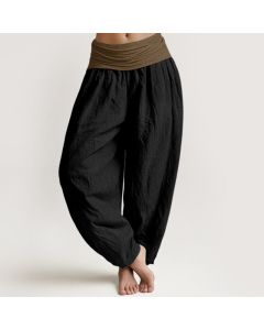 Buddha Stones Cotton Black Green Tan Solid Color Women's Elastic Waist Harem Pants - Tan / US16，UK/AU20，EU48 (3XL)