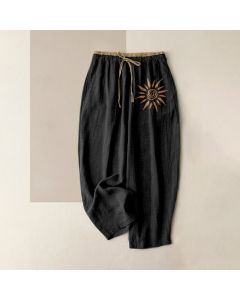 Buddha Stones Cotton Boho Sun Swirl Pattern Women's Elastic Waist Pants With Pockets - SaddleBrown / US16，UK/AU20，EU48 (3XL)