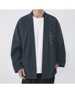 Buddha Stones Cotton Celestial Moon Phase Sun Pattern Open Front Men's Kimono - DarkSlateGray / US/UK/AU38，EU48 (M)