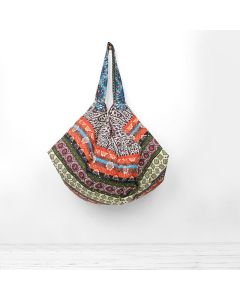 Buddha Stones Colored Stripes Pattern Cotton Shoulder Bag - Green 50*20*40cm