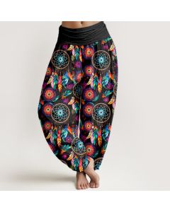 Buddha Stones Cotton Dreamcatcher Feather Pattern Women's Elastic Waist Harem Pants - Sienna / US16，UK/AU20，EU48 (3XL)