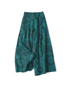 Buddha Stones Cotton Linen Bohemian Paisley Pattern Women's Elastic Waist Wide Leg Pants With Pockets - Khaki / US16，UK/AU20，EU48 (3XL)