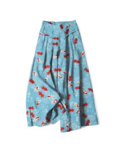 Buddha Stones Cotton Linen Koi Fish Pattern Women's Elastic Waist Wide Leg Pants With Pockets - BurlyWood / US16，UK/AU20，EU48 (3XL)