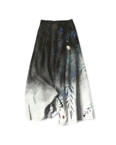 Buddha Stones Cotton Linen Moonlit Bamboo Pattern Women's Elastic Waist Wide Leg Pants With Pockets - DarkOliveGreen / US14，UK/AU18，EU46 (2XL)