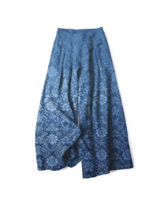 Buddha Stones Cotton Linen Vintage Floral Pattern Women's Elastic Waist Wide Leg Pants With Pockets - SeaGreen / US16，UK/AU20，EU48 (3XL)
