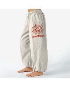 Buddha Stones Cotton Lotus Mandala Pattern Women's Elastic Waist Harem Pants With Side Pockets - Beige / US2，UK/AU6，EU34 (XS)