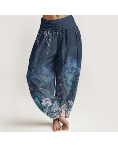 Buddha Stones Cotton Natural Landscape Bamboo Flowers Pattern Women's Elastic Waist Harem Pants - DarkGoldenrod / US16，UK/AU20，EU48 (3XL)