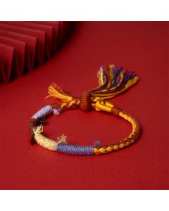 Buddha Stones Cotton Rope Retro Boho Adjustable Tassel Bracelet - Red Yellow Mix / 5.5–6.7 in (14–17 cm)