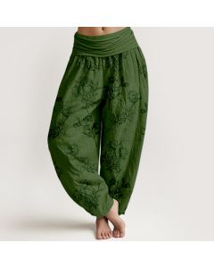 Buddha Stones Cotton Simple Flower Bud Pattern Women's Elastic Waist Harem Pants - MediumPurple / US16，UK/AU20，EU48 (3XL)