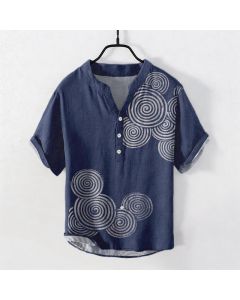 Buddha Stones Cotton Spiral Circle Pattern Men's Short Sleeve Half Button Shirt - DimGray / US/UK/AU46，EU56 (3XL)