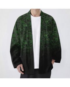 Buddha Stones Cotton Swirl Gradient Pattern Open Front Men's Kimono - DarkGreen / US/UK/AU38，EU48 (M)