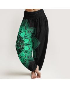 Buddha Stones Cotton Symmetrical Mandala Pattern Women's Elastic Waist Harem Pants - SeaGreen / US16，UK/AU20，EU48 (3XL)