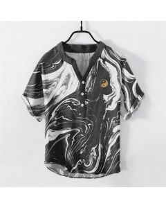 Buddha Stones Cotton Tai Chi Pattern Men's Short Sleeve Half Button Shirt - Black / US/UK/AU38，EU48 (M)