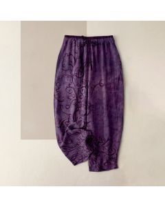 Buddha Stones Cotton Velvet Vine Scroll Pattern Women's Elastic Waist Pants With Pockets - Navy / US16，UK/AU20，EU48 (3XL)
