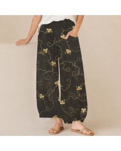 Buddha Stones Cotton Vintage Blossom Cloud Pattern Pleated Elastic Waist Women's Harem Pants With Pockets - Teal / US2，UK/AU6，EU34 (XS)
