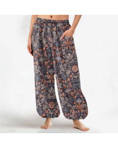 Buddha Stones Cotton Vintage Floral Paisley Pattern Women's Elastic Waist Harem Pants With Side Pockets - Teal / US2，UK/AU6，EU34 (XS)