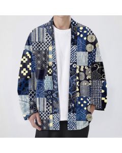 Buddha Stones Cotton Vintage Floral Patchwork Pattern Open Front Men's Kimono - Teal / US/UK/AU38，EU48 (M)