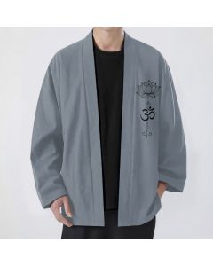 Buddha Stones Cotton Zen Lotus Pattern Open Front Men's Kimono - SlateGray / US/UK/AU38，EU48 (M)