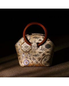 Buddha Stones Crane Deer Seawater Wave Wood Handle Metal Chain Change Purse Crossbody Bag Hangbags - Khaki Crane Deer Change Purse Hangbags 19*18*11cm