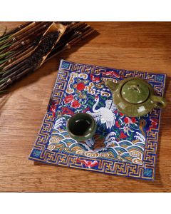 Buddha Stones Crane Phoenix Dragon Kirin Embroidered Cup Mat Pad Tea Cup Coaster Square Kung Fu Tea Mat - Purple Kirin