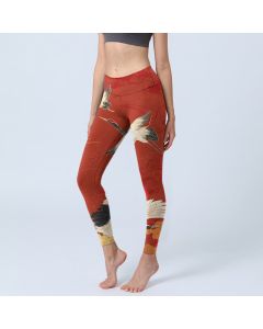 Buddha Stones Crane Print Lycra Fabric Fitness Leggings Women's Yoga Pants - Crimson / US18，UK/AU22，EU50 (4XL)