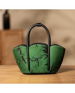 Buddha Stones Curve Bamboo Flower Shape Xiangyunsha Silk Crossbody Bag Hangbags - Green Curve Bamboo 15.5*11*14.5cm