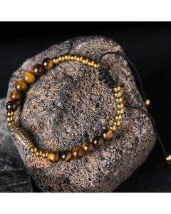 Buddha Stones Cute Bone Pattern Tiger Eye Courage Beads Bracelet - Green Tiger Eye & Titanium Steel(Wrist Circumference: 15-21cm)