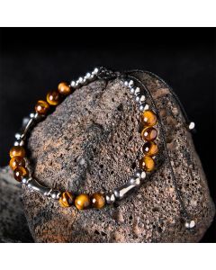 Buddha Stones Cute Bone Pattern Tiger Eye Courage Beads Bracelet - Tiger Eye & Titanium Steel(Wrist Circumference: 15-21cm)