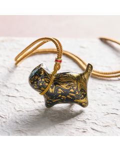 Buddha Stones Cute Cat Charm Balance Necklace - Black and Gold Color Scheme Random Pattern