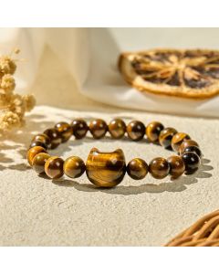 Buddha Stones Cute Cat Tiger Eye Power Beads Bracelet - Tiger eye(Wrist Circumference: 15-20cm)