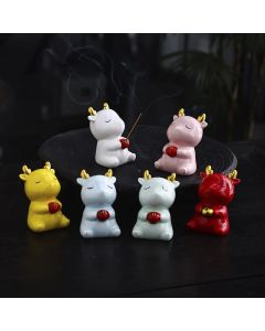 Buddha Stones Cute Deer Holder Healing Ceramic Incense Burner Desk Decoration - Red Deer 6.1*5.7*8.7cm