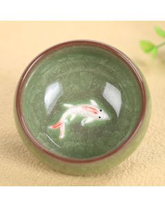 Buddha Stones Cute Koi Fish Ceramic Teacup Kung Fu Tea Cup Bowl 45ml - Dark Green Koi Fish 6.1cm*3cm*45ml