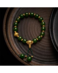 Buddha Stones Cyan Jade Harmony Golden Accent Bracelet - 9*10mm Cyan Jade