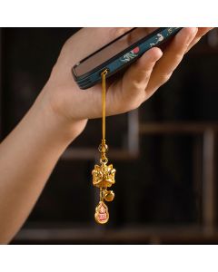 Buddha Stones Dancing Lion Auspicious Ruyi Safe Peace Rich Copper Wealth Phone Hanging Decoration - Dancing Lion Letter Rich