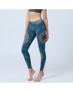 Buddha Stones Dark Blue Flowers In Bloom Print Sports Leggings Women's Yoga Pants - SteelBlue / US18，UK/AU22，EU50 (4XL)