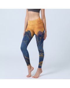 Buddha Stones Dark Blue Mountain Sunset Print Fitness Leggings Women's Yoga Pants - MidnightBlue / US18，UK/AU22，EU50 (4XL)