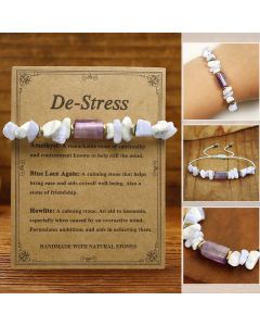 Buddha Stones De-Stress Amethyst Blue Lace Agate Howlite Healing Bracelet - De-Stress(Wrist Circumference 14-24cm)