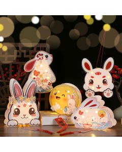 Buddha Stones DIY Good Luck Cute Rabbit Paper Lantern Lamp Mid-Autumn Festival Lantern Decoration - Round God of Wealth Lantern