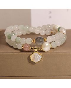 Buddha Stones Double Layer Jade Shell Luck Bracelet - Jade Shell Pendant Bracelet(Wrist Circumference: 14-15cm)