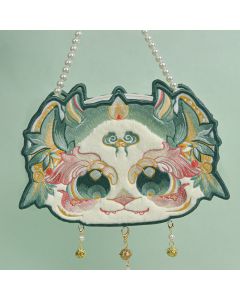 Buddha Stones Double-sided Mythical Beast Bai Ze Embroidery Pearl Chain Tassel Shoulder Bag Crossbody Bag - Green Single-sided Bai Ze Embroidery 25*17*7cm