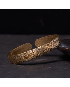 Buddha Stones Dragon And Phoenix Playing With A Pearl Carved Copper Brass Luck Protection Bracelet Bangle - Polished(Wrist Circumference: 14-17cm)