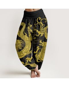 Buddha Stones Cotton Dragon Auspicious Clouds Women's Elastic Waist Harem Pants - Purple / US22，UK/AU26，EU54 (6XL)