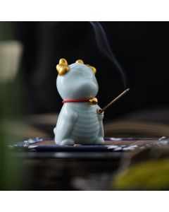 Buddha Stones Dragon Bell Healing Ceramic Incense Burner Desk Decoration - Red Dragon Bell 5.1*3.3*5.6cm