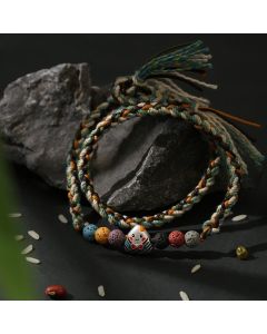 Buddha Stones Dragon Boat Festival Colorful Rope Lava Rock Fu Character Rice Dumplings Luck Braided Bracelet - Red Rope(Wrist Circumference: 15-22cm)