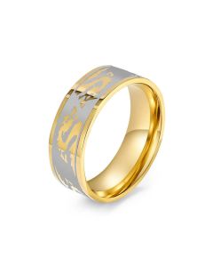 Buddha Stones Dragon Carved Protection Strength Titanium Steel Ring - Gold / US10